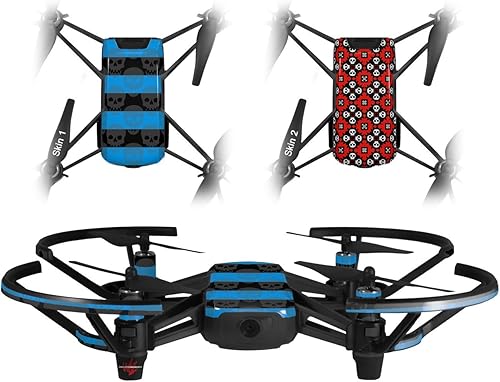 Skin Decal Wrap 2 Pack Compatible with DJI Ryze Tello Skull Stripes Blue Drone NOT Included