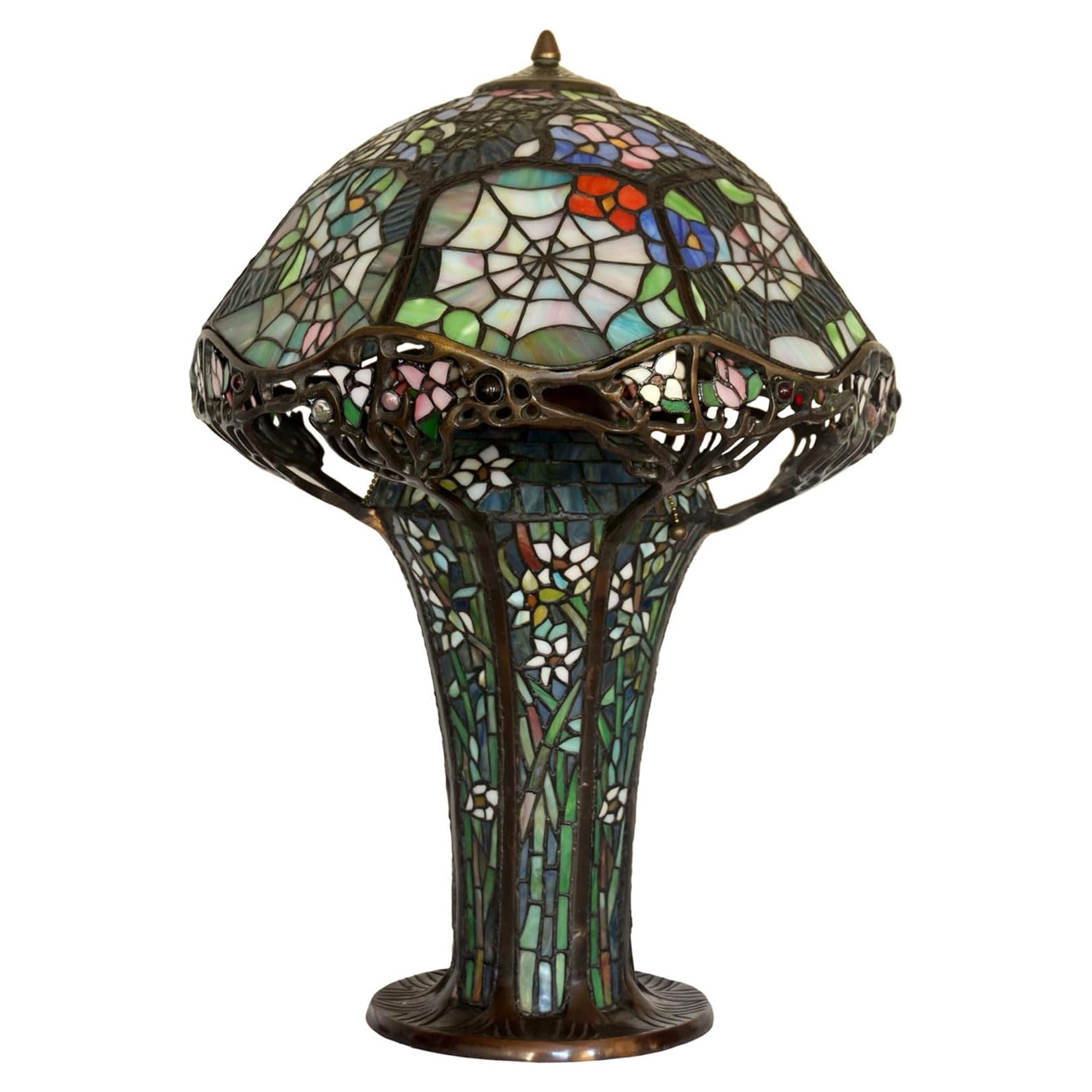 BOTOWI Tiffany Estilo Antiguo Lámpara de Mesa de la Serie de 18 "de Ancho Telaraña Vidrieras Pantalla de 3 Luces de Bronce Base de Escritorio de luz Familia de iluminación de la lámpara Dormitorio