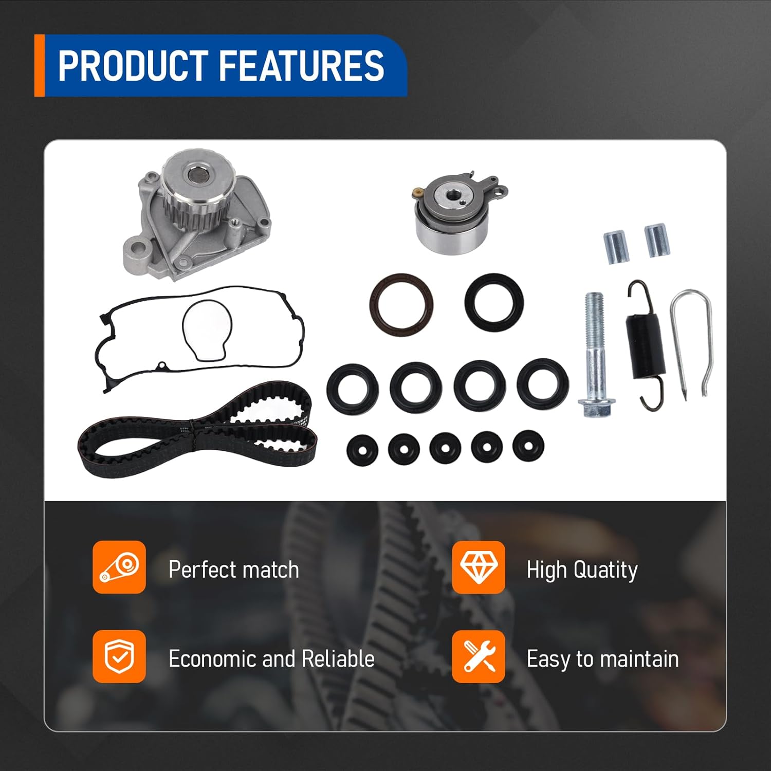 PAROD Timing Belt Kit with Water Pump Fit for ACURA EL, Honda Civic 2001 2002 2003 2004 2005 1.7L L4 SOHC,Replaces for WP4034, TCK312, TBK312