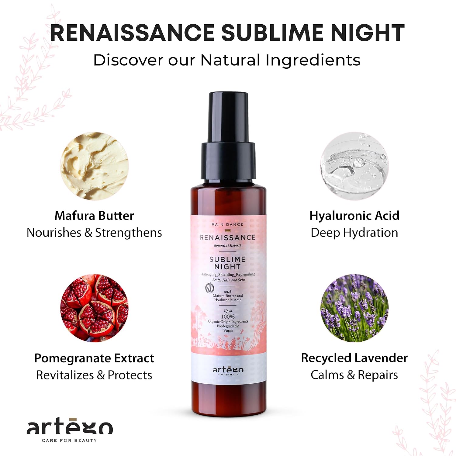 Artègo Rain Dance Renaissance Sublime Night (3.4 oz) – Overnight Anti-Aging Serum for Scalp, Hair & Skin