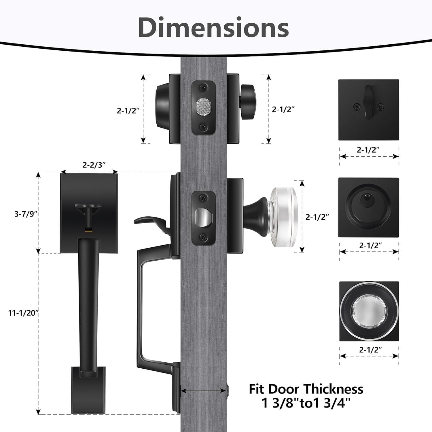 Black Front Door Handle and Single Cylinder Deadbolt Set, Front Door Lock Set with Glass Door Knobs