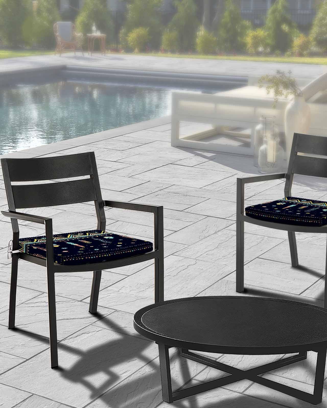 Edwiinsa Boho Floral Indoor/Outdoor Seat Cushions Cover,Waterproof Patio Chaise Lounge Cushion Cover for Beach Pool Side Chair Cushions 22x20x2 Pieces BlackBotanical Blue Aztec Tribal Ethnic Bohemian