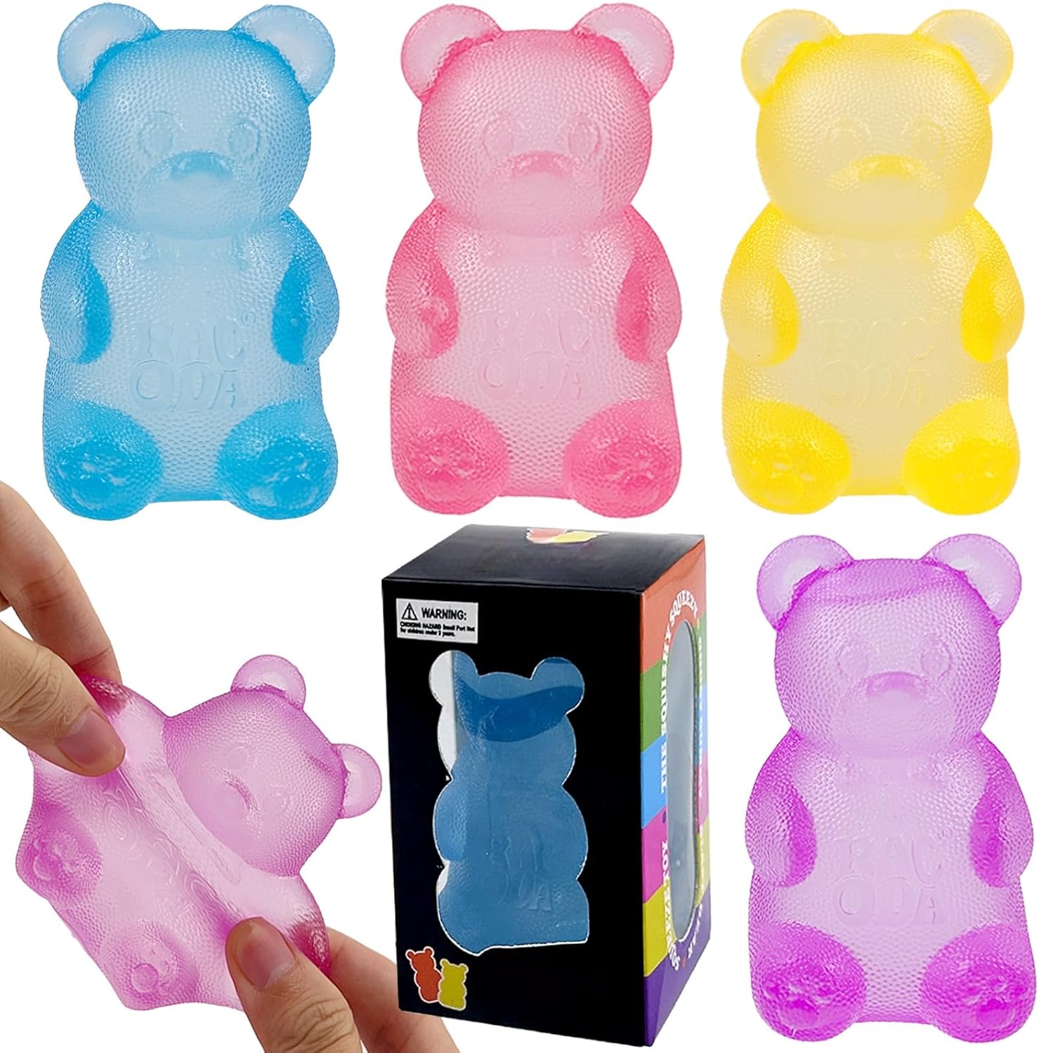 4 Pcs Stretch Bear & Sugar Ball Designs, Anxiety Relief & Focus Toy, Maltose Filled Squeeze Toys for Sensory Play，Sensory Fidget Toys for Adults, Kids, Slow Rising Squishy Stress Balls