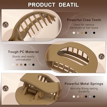 6 PCS Flat Claw Clips for Women, Curved Strong Hold Duckbill Hair Clips for Lying, Driving, Matte Flat Hair Clips for Thick Thin Hairs, Hair Accessories for Women and Girls