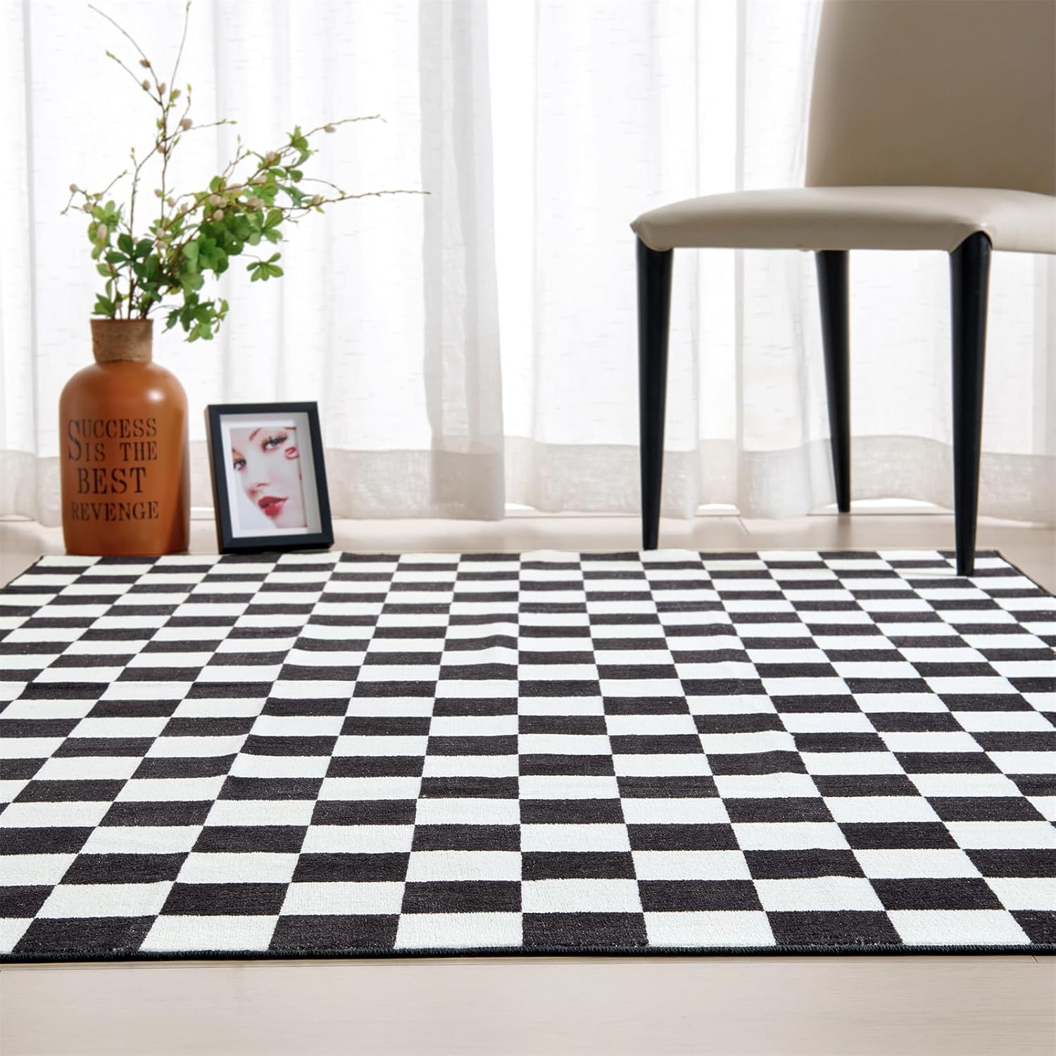 Retro Checkerboard 4x6 Entryway Rugs Non Slip Indoor Geometry Carpet Washable, Ultra Thin Boho Black and White Cute Vintage Aesthetic Funky Throw Rugs for Kitchen Bedroom Living Room