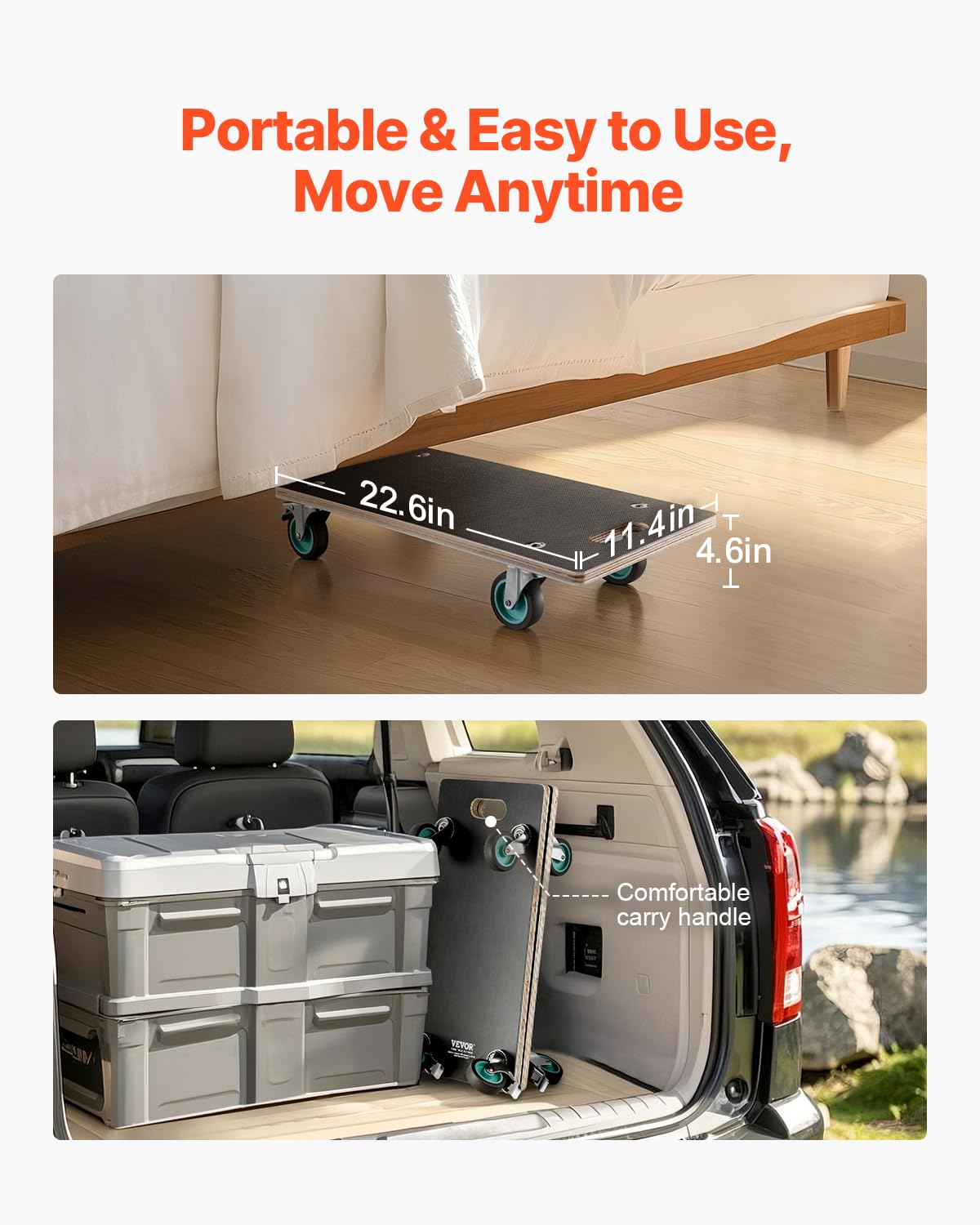VEVOR Rollbrett 250 kg Tragkraft Möbeltransportwagen 4 TPR-Rädern rechteckiger Transportroller 2er-Set schwarz
