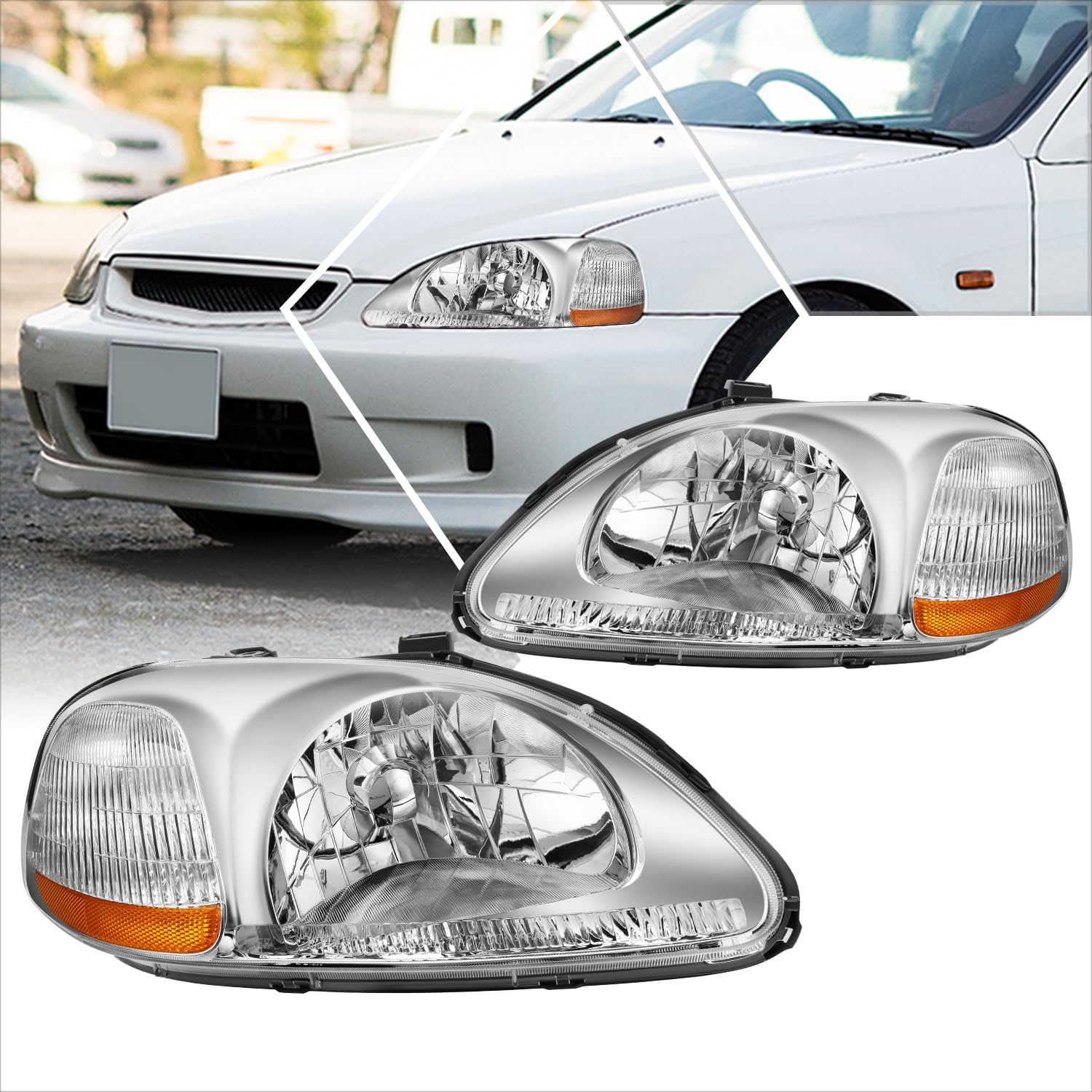 Amazon.com: 2Pcs Headlights(Headlamps) Assembly Chrome Housing