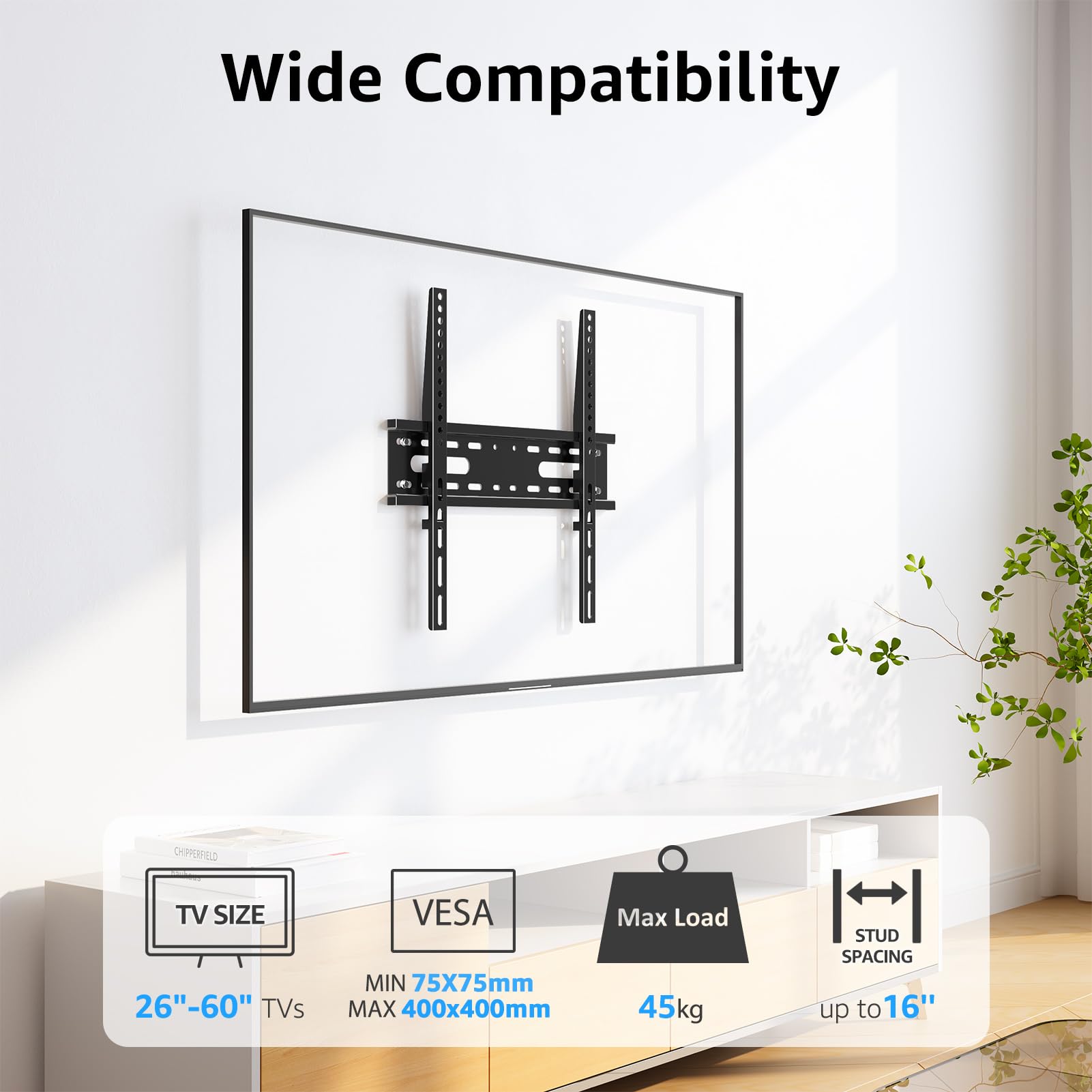 MOUNTUP Ultra Slim TV Wall Bracket for 26-60 inch Flat&Curved TV, Low Profile Wall Mount 23mm from Wall up to 45 KG, with Max VESA 400X400mm, EU0082-F — view 2