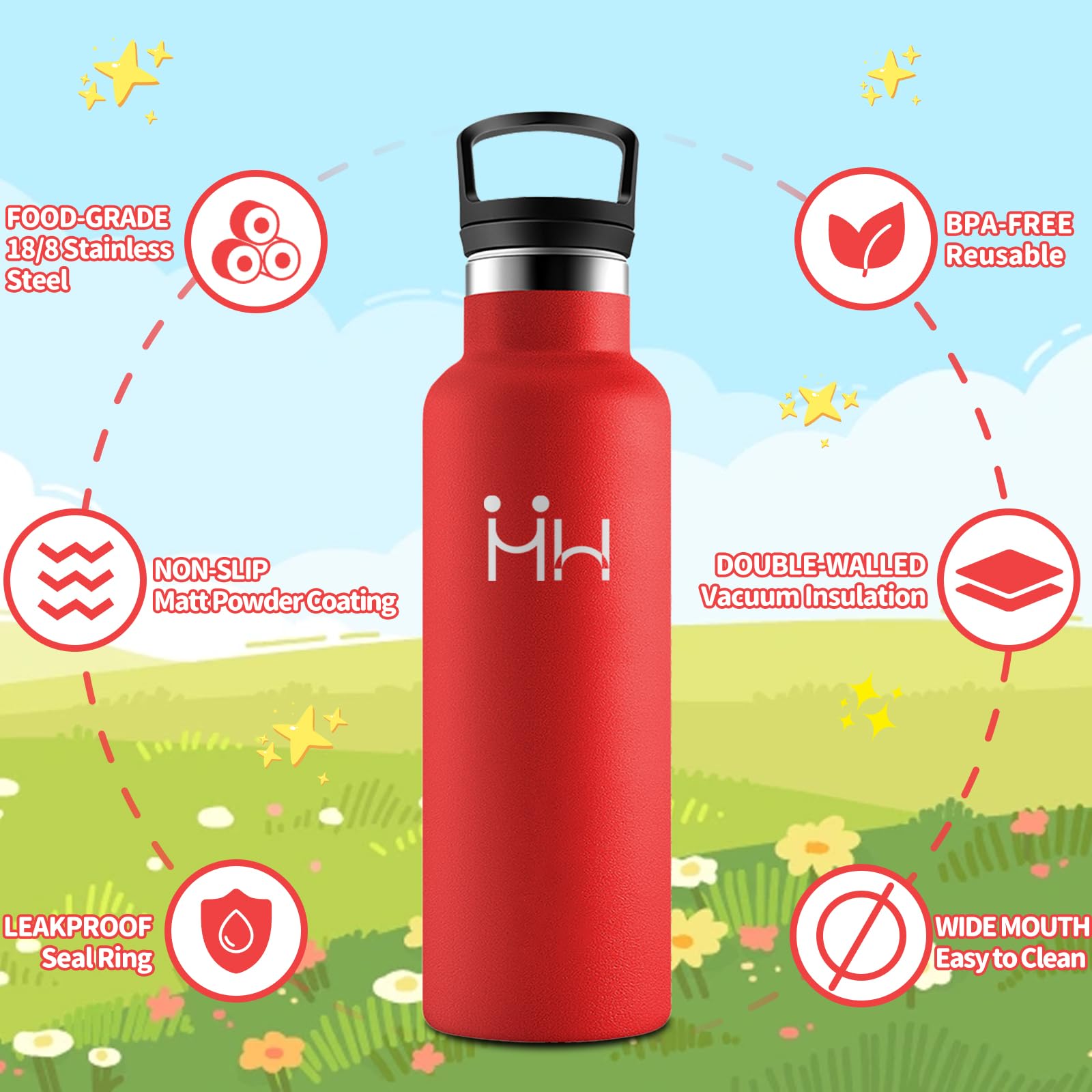 HoneyHolly Borraccia Termica Bambini 500ML, Senza BPA, Bottiglia Termica, Acciaio Inossidabile 18/8, Borraccia Con Cannuccia, A Prova Di Perdite, Borracce Per Scuola, Sport, Ufficio