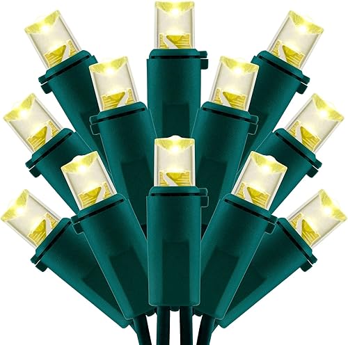 SWEET SHINE Luces LED de Navidad de color blanco cálido con cable verde, 66 pies, 200 unidades, certificación UL, grado comercial, 0.197 in, juego