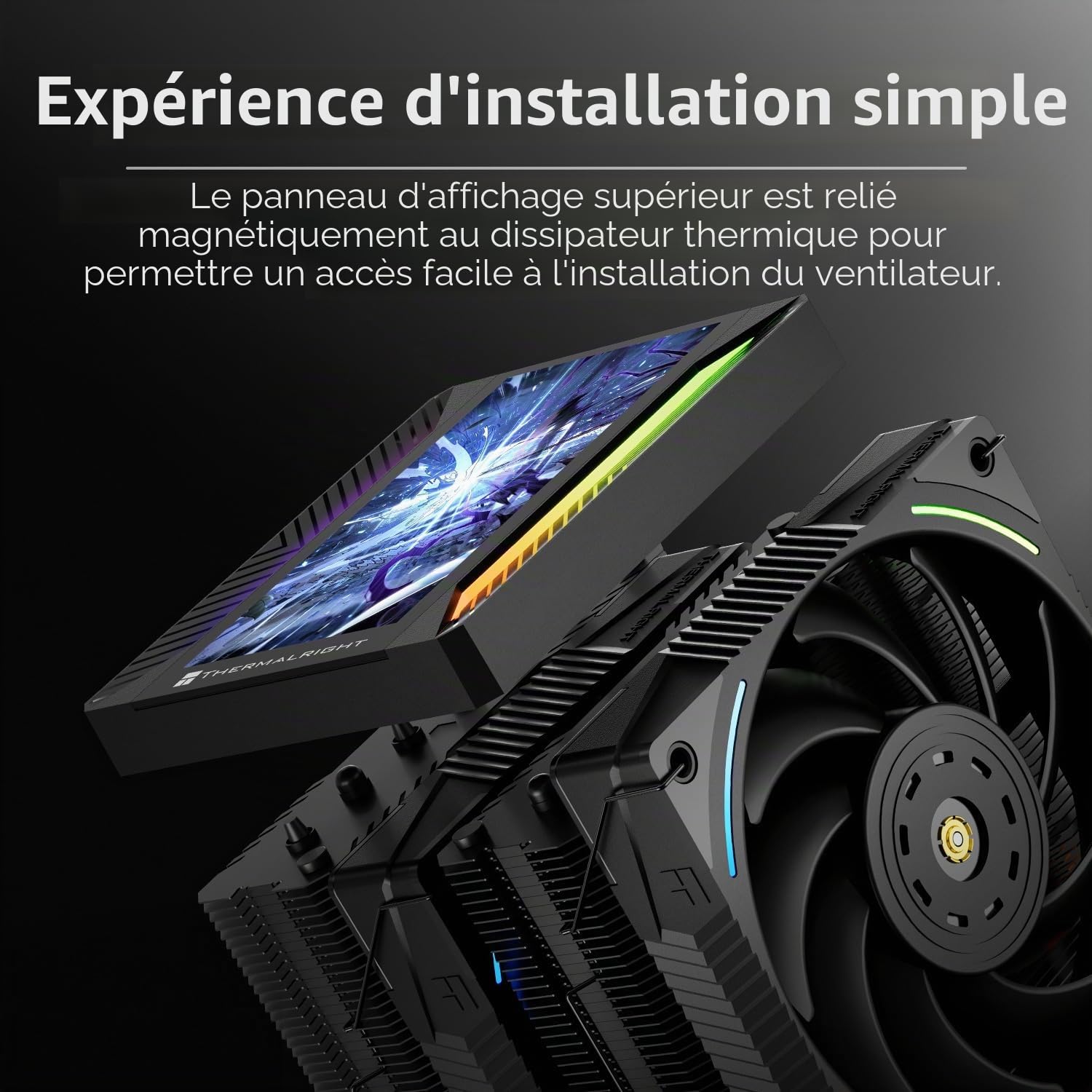 TR Peerless Assassin 120 Vision Max ARGB Black Refroidisseur d'air pour processeur, avec 2 ventilateurs TL-K12 PWM, écran magnétique de 5" (résolution 480 x 854), pour LGA1851/1700 & AM5