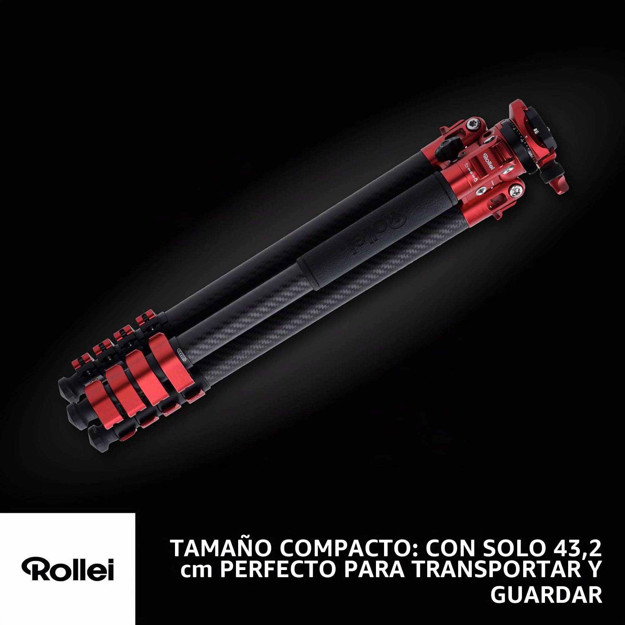 Rollei Easy Traveler - Trípode de Carbono (Capacidad de Carga de 5 kg, Altura de 160 cm, Ultraligero, Compacto, función de Bloqueo)