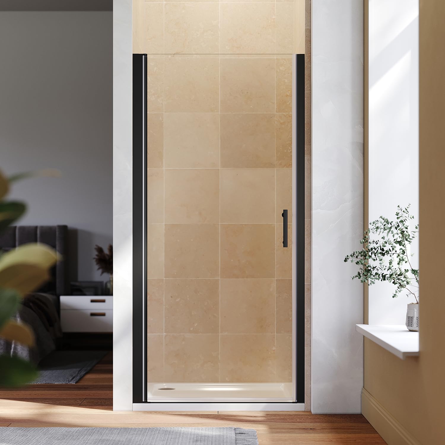 ZANOFIRA 1000mm Black Framed Pivot Shower Door 6mm Easy Clean Toughened Safety Glass Hinged Shower Enclosure Door with Magnetic Seal & Rise and Fall Hinges Reversible for Wet Room Bathroom