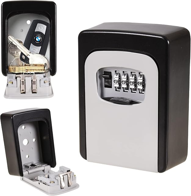 Albert Austin Key Box | Wall Mounted Door Lock key Safe Box | 4-Digit Combination Lock | Weatherproof Zinc Alloy Construction | Home Office Garage Airbnb Security Safe Box | Keys Storage Box