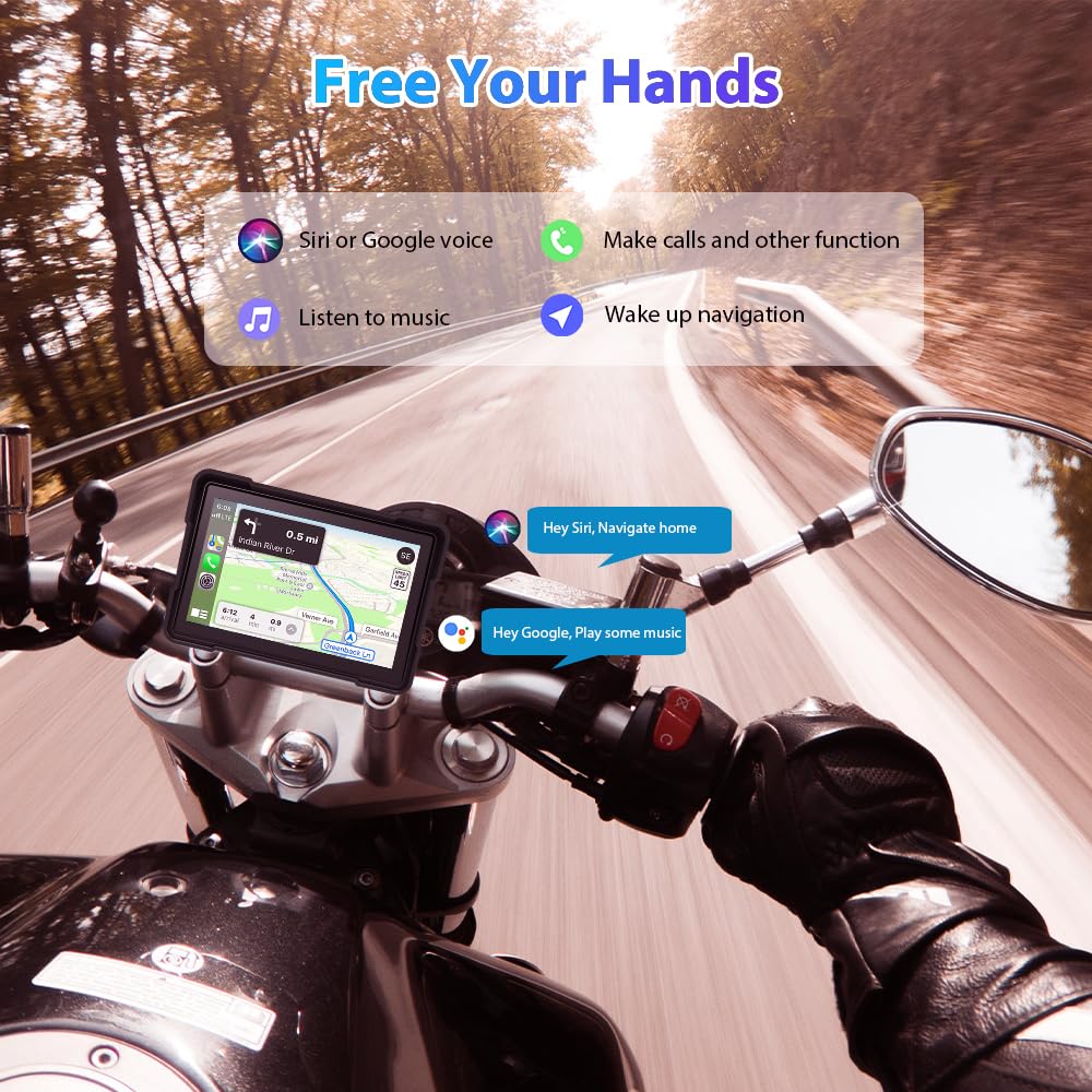 sunweyer Navigazione GPS portatile per moto, con tecnologia CarPlay e Android, 5 pollici, Bluetooth 5G e scheda TF da 64 GB, touch screen IPS impermeabile