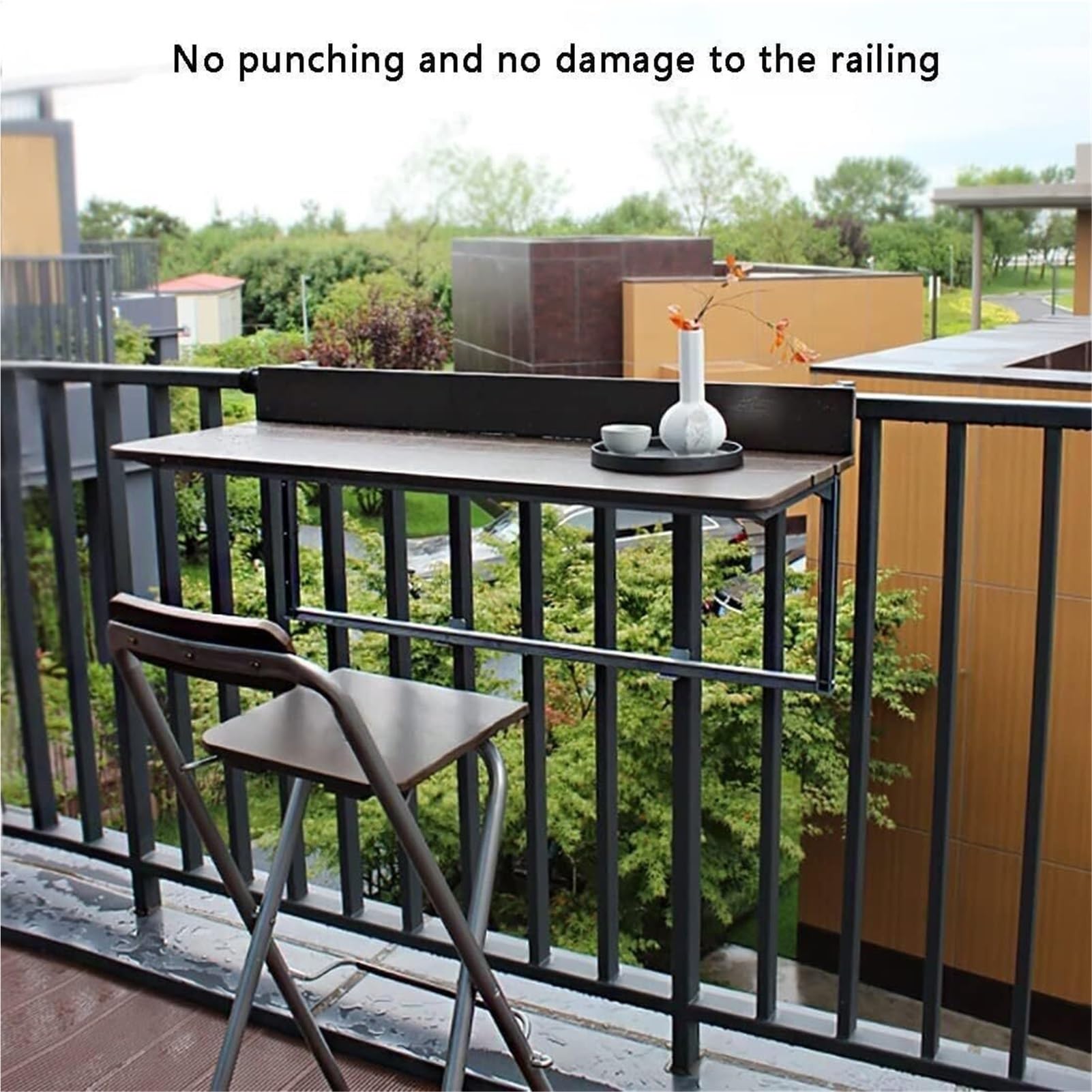 Tavolo con Ribalta a Parete Tavolo da Ringhiera for Balcone, Tavolo sospeso for Ringhiera da Esterno, Salvaspazio, for Patio, Giardino, Portico Tavolo sospeso for Balcone Tavoli sospesi(80x37cm)