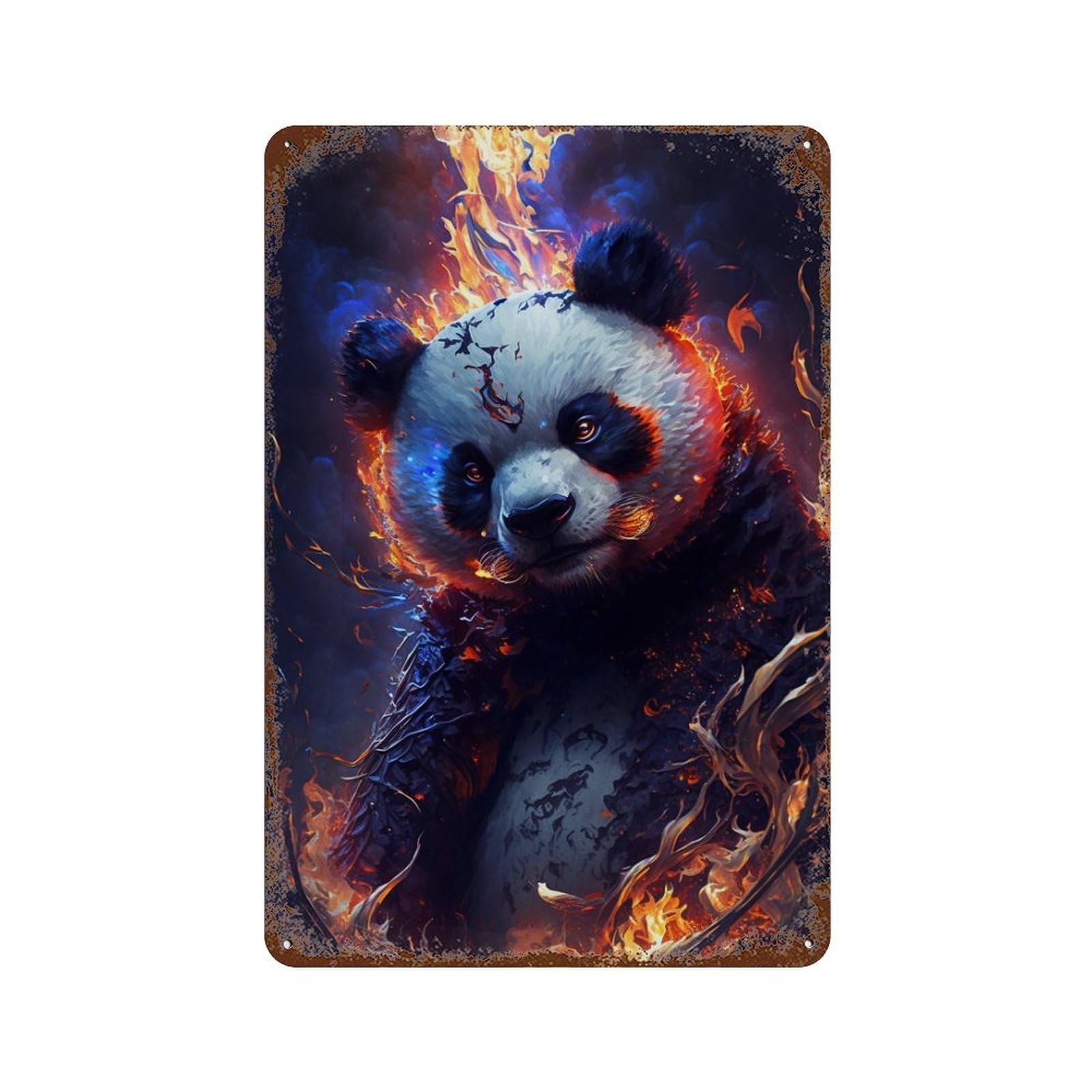 Garage Style Flaming Panda Art Print Decorative Tin Sign 11.8"x7.9", Shabby Chic Decor for Bar And Workshop