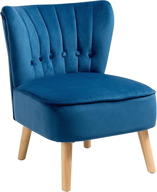 CASART Velvet Fabric Accent Leisure Chair, Modern Wing Back Chair with Solid Wood Legs, Upholstered Accent Lounge Chair for Bedroom, Living room & Office (Blue, 55 x 69 x 73 cm)