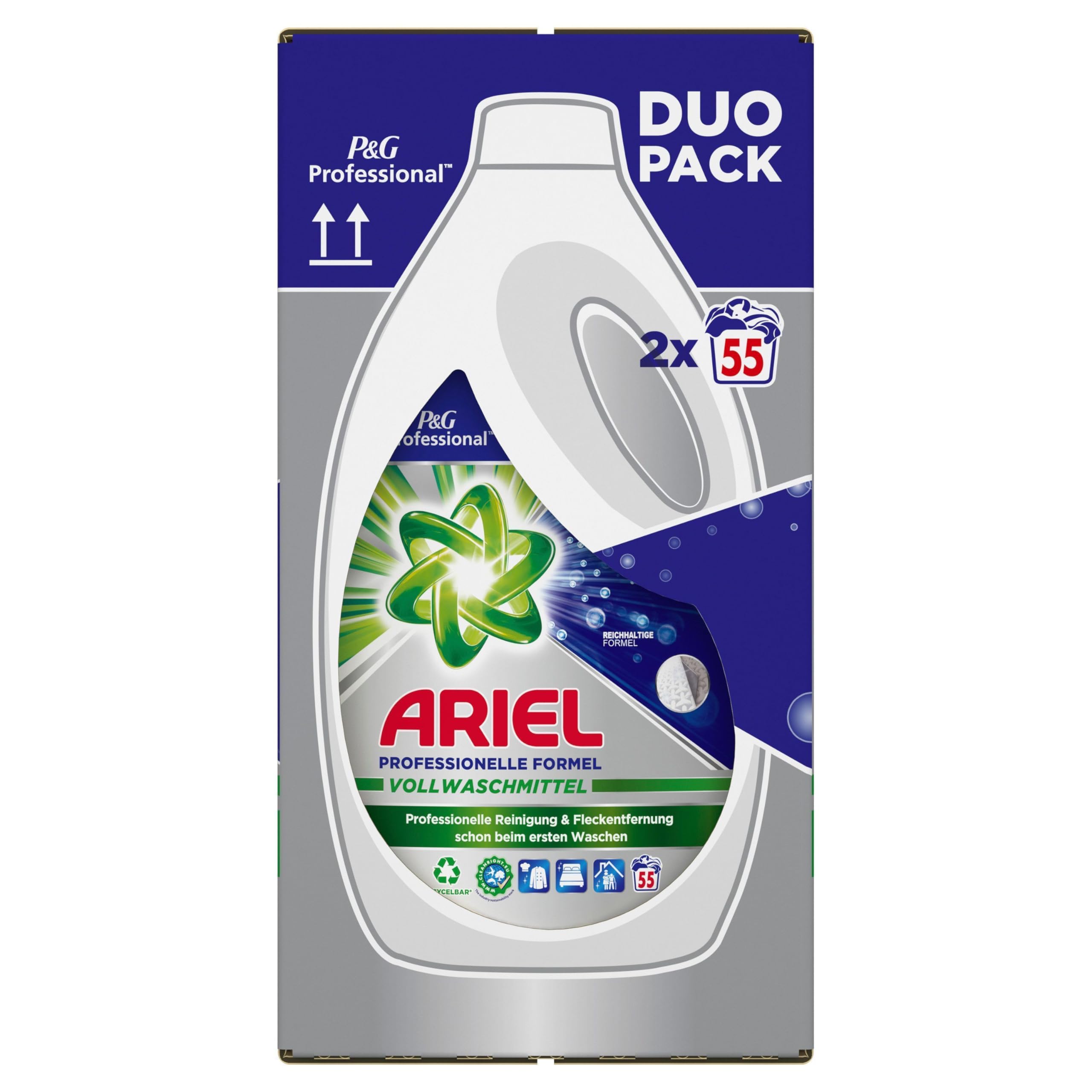 Ariel Professional Flüssig Regulär Vollwaschmittel, 110 Waschladungen, 5.5 L (2 x 2.75 L), professionelle Formel für den professionellen Einsatz, Fleckentfernung schon ab der ersten Wäsche