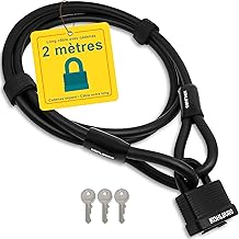 KOHLBURG 2 m anti-theft cable – key padlock (3x) simple snap closure – 2 m cable sheath for bicycle, trailer, stroller – outdoor padlock and 200 cm steel cable – solid bike theft
