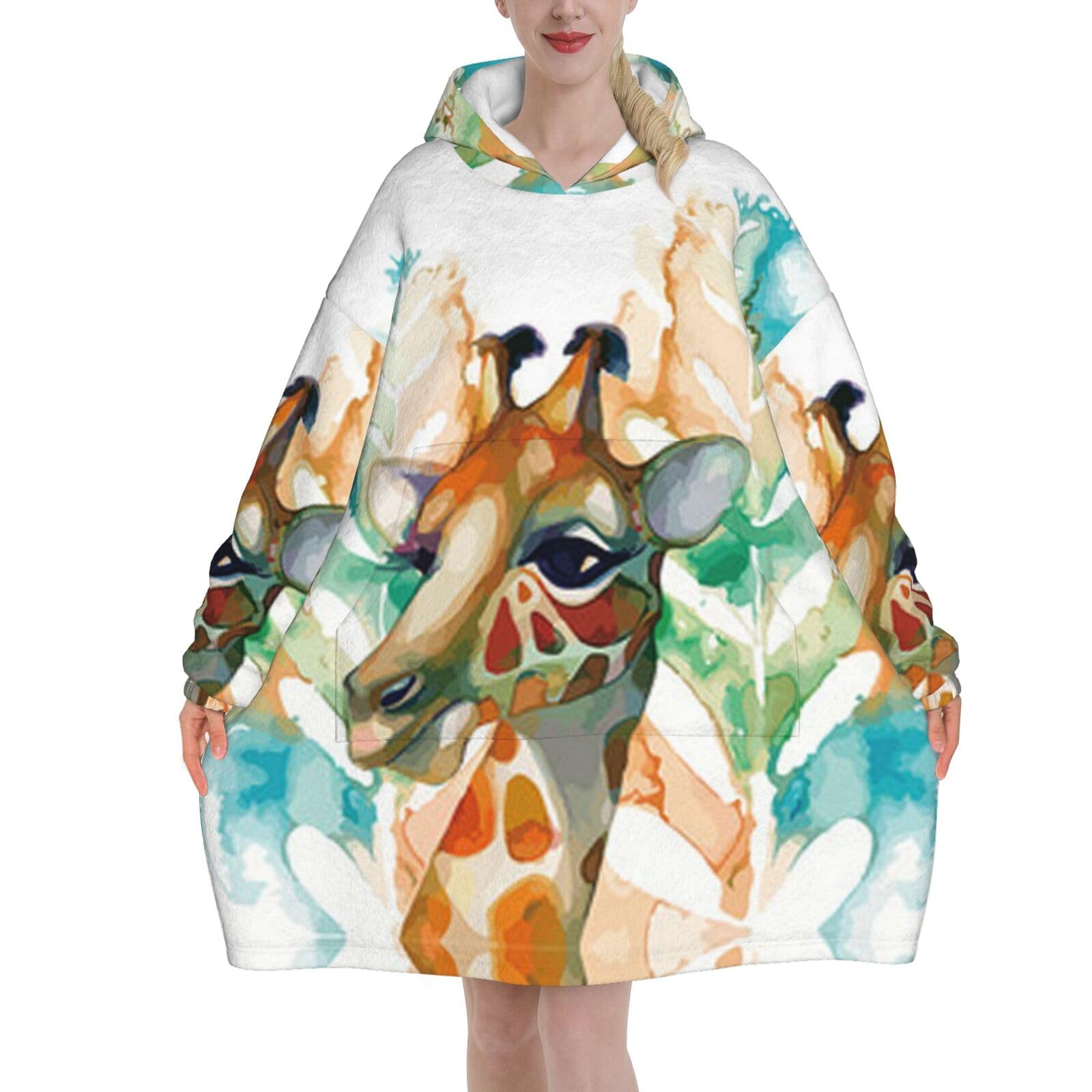 Jmorco Giraffe Blanket Hoodie Oversized Wearable Hooded Blanket Warm Throw Blanket Sweatshirt For Women Men Teens 320g Flannel