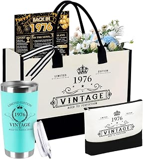TrophyToast 50th Birthday Gifts for Women Her- 4 pcs, Turning 50 Year Old Gifts, Decorations Canvas Beach Tote Bag & Makeup Bag, Unique Happy 50th Present for Her Mom Wife Friends