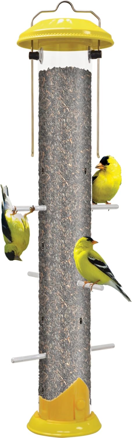Nature's Way Bottoms-Up Metal Finch Thistle Feeder, 1.6 QT, Easy to Clean and Fill, Wild Bird Feeder and Outdoor Décor, Yellow