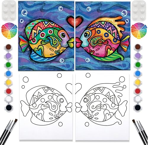 2 Pack Paint and Sip Canvas Painting Kit Pre Drawn Canvas for Painting for adults Stretched Canvas Couples Games Date Night Afro Couple Paint Party