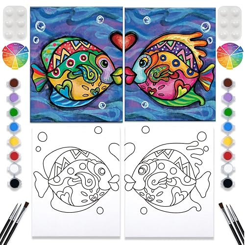2 Pack Paint and Sip Canvas Painting Kit Pre Drawn Canvas for Painting for adults Stretched Canvas Couples Games Date Night Afro Couple Paint Party