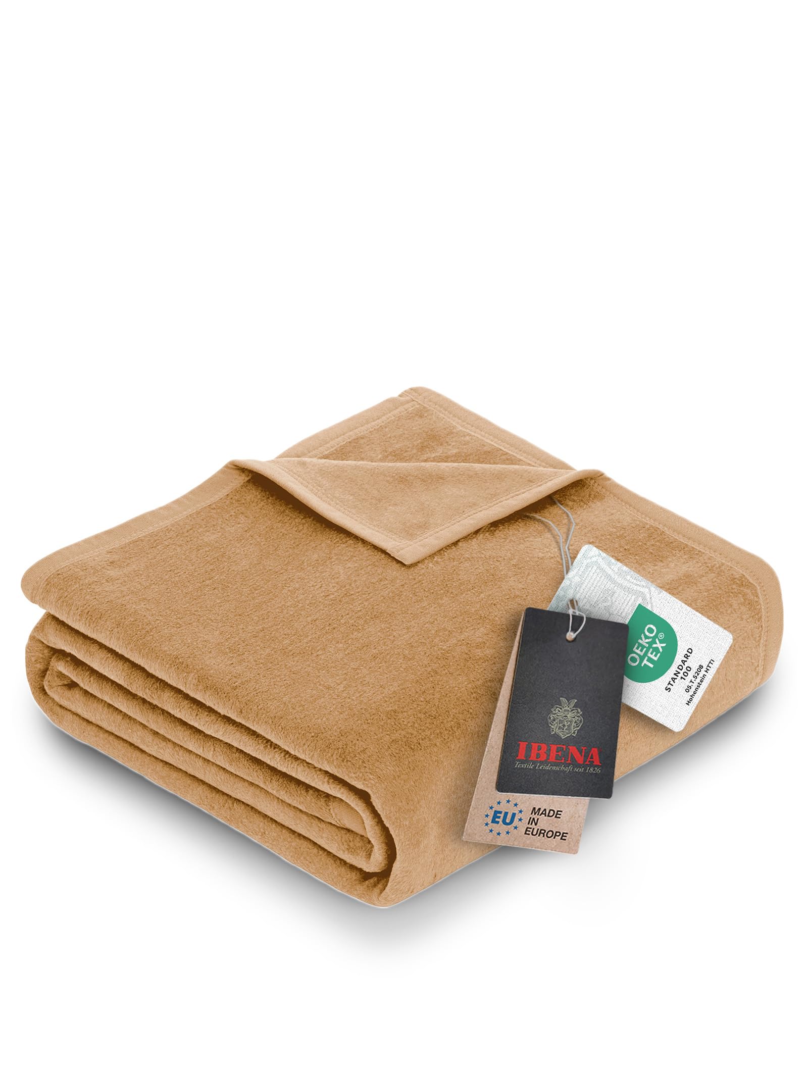 Ibena blanket/throw, cotton blend, camel, 150 cm x 200 cm