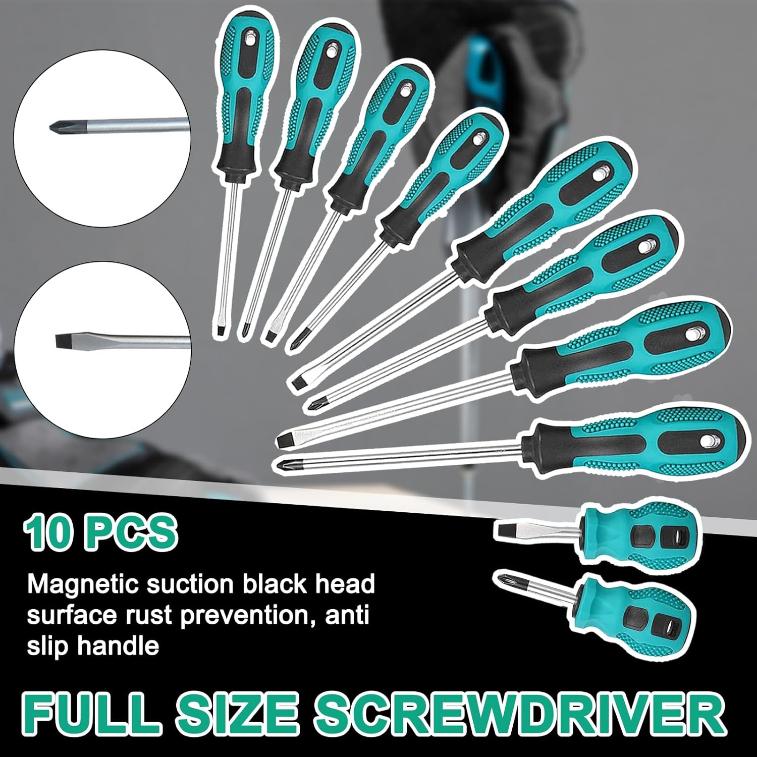 10 Piece Precision Electrician Screwdriver Set, Chrome Vanadium Steel Professional Screwdriver Kit, Magnetic Screwdriver Set, 5 Sizes of Flat and Phillips Screwdrivers (10)