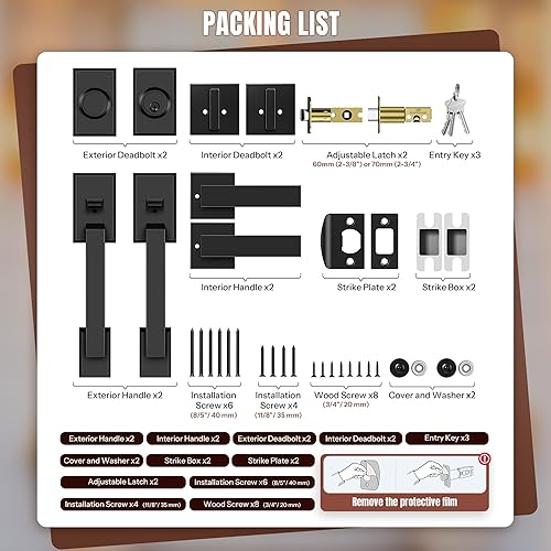 Miniatura 8 de Juego de cerraduras dobles para puerta delantera, manija de puerta delantera con llave con maniquí, palanca de puerta cuadrada resistente y cerrojo