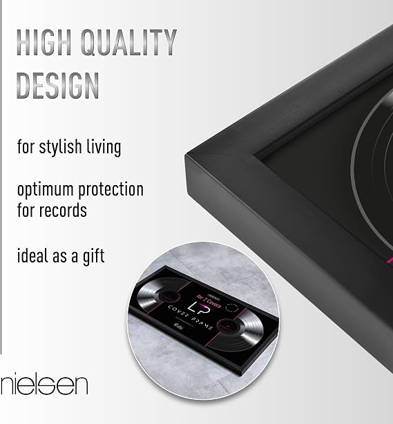 nielsen Vinyl Double Record Display Frame - Black Wood 31.4x63.3x2.5cm - fits Double LPs - with Push and Turn Clips