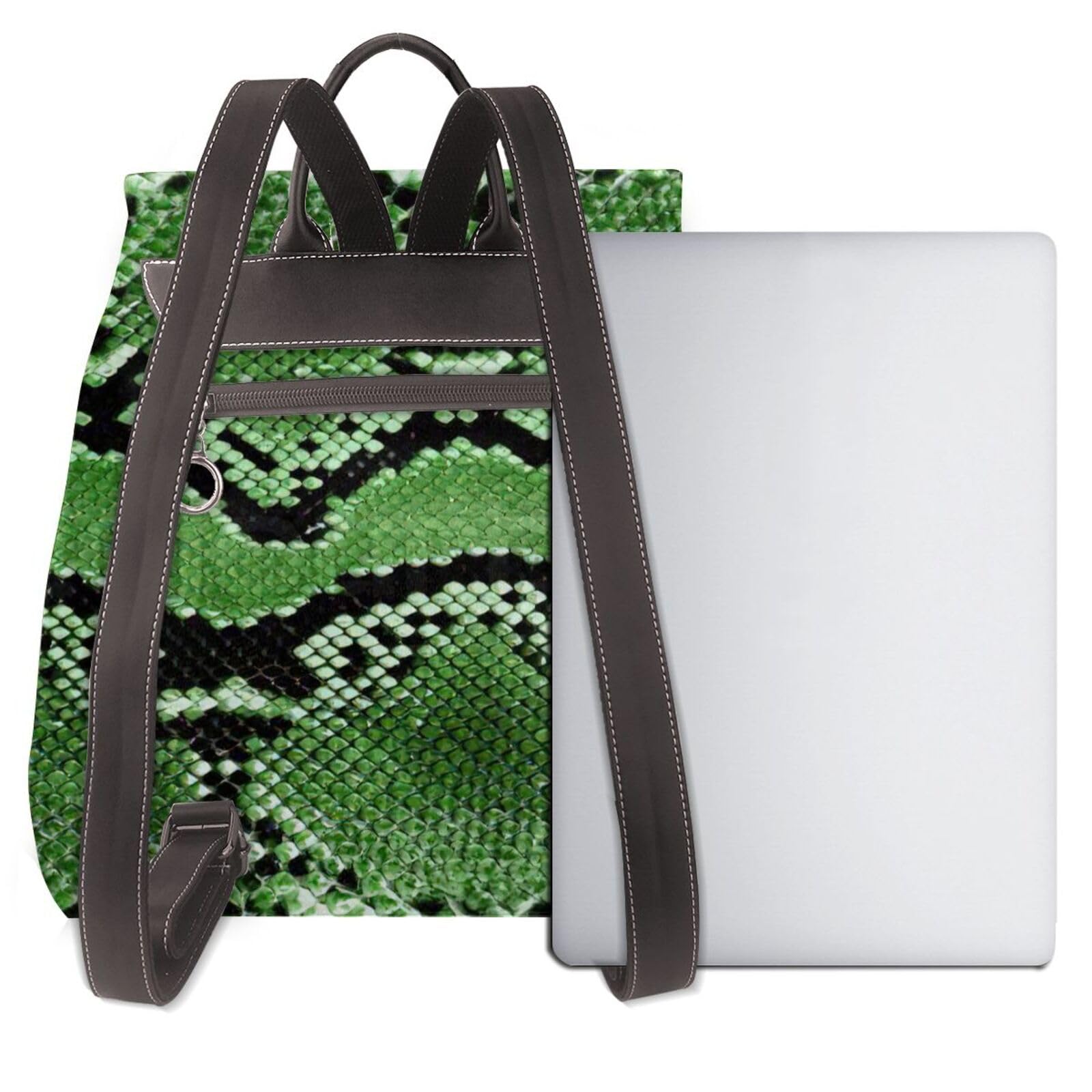 Mochila para mujer con estampado de piel de serpiente verde, ligera, versátil, moderna, diaria, casual, para viajes y trabajo