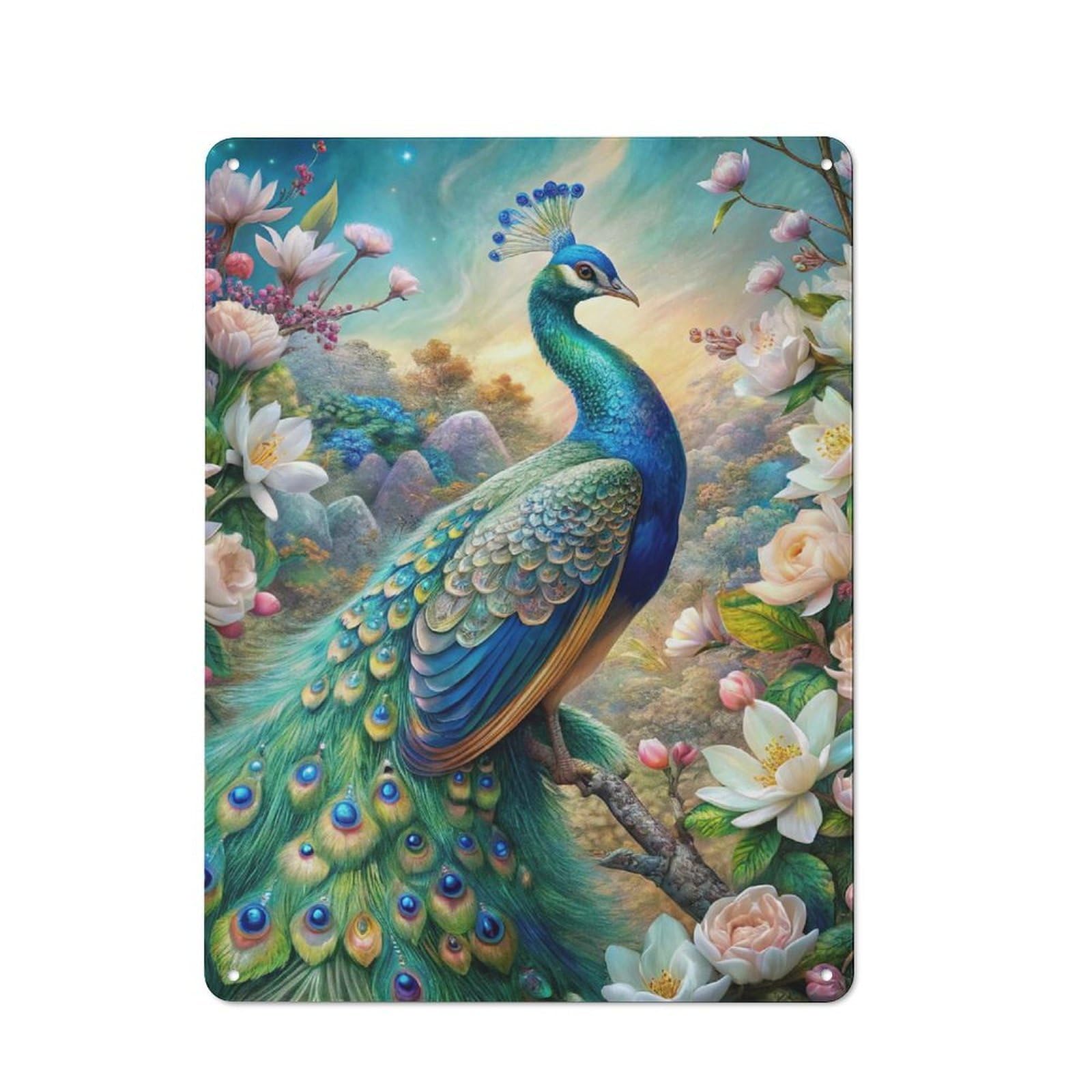 Junmoney Peacock In Floral Paradise Vintage Tin Sign 40X30cm With For Living Room Or Hallway, For Living Room Decor Lovers