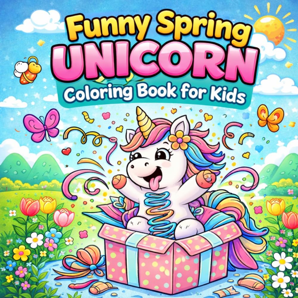 Funny Spring Unicorn Coloring Book for Kids: Cute & Silly Unicorn Coloring Pages with Spring Fun for Kids