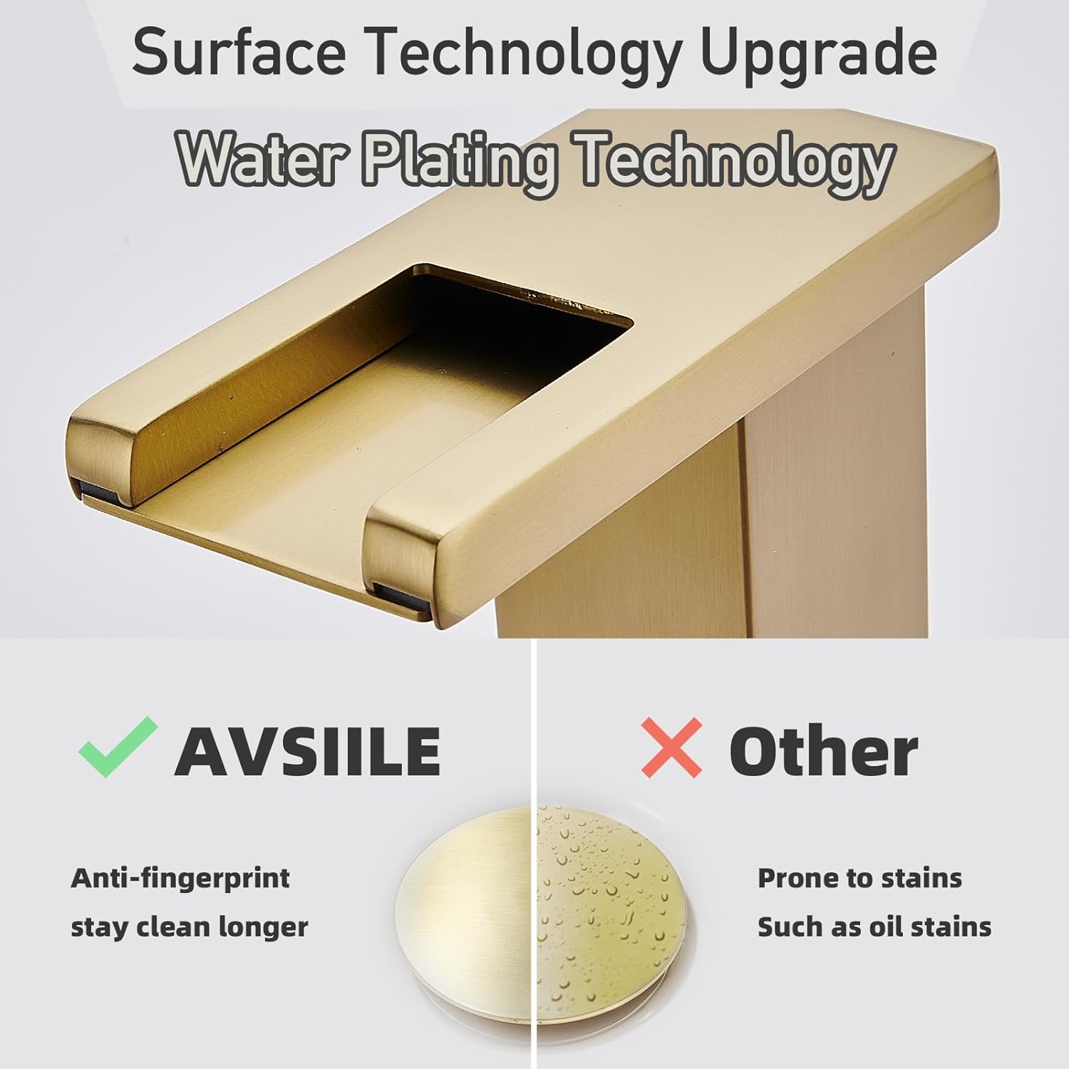 LED Bathroom Faucet 3 Hole, Brushed Gold Waterfall Bathroom Faucets, 8 Inch Widespread Modern Bathroom Sink Faucet, Wide Spread Touch On Three Hole 2 Handle Bathroom Vanity Faucet - Image 4