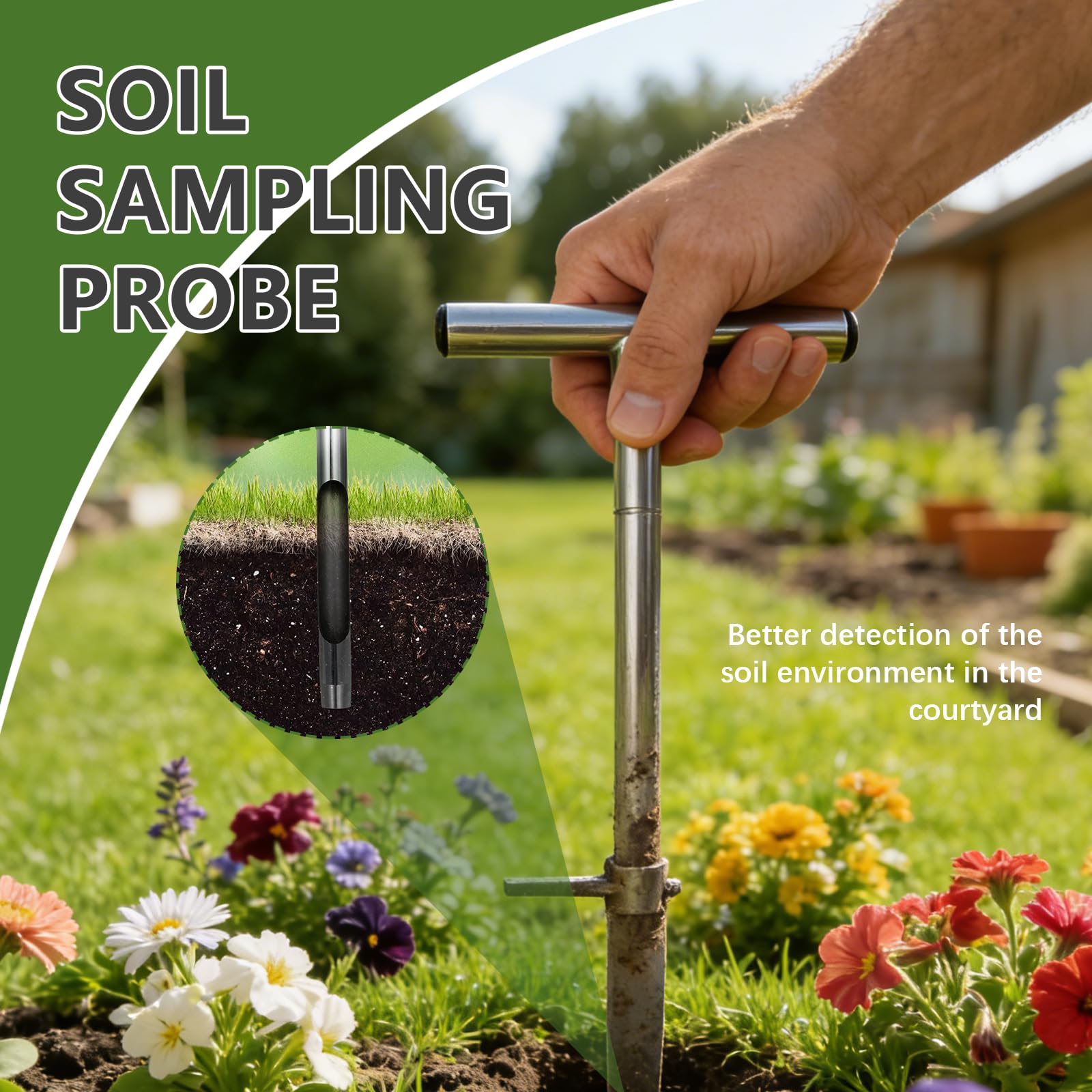 Sondes pour Échantillons de Sol, Sonde D'échantillonneur de Sol en Acier Inoxydable 304 Poignée Style T Kits de Test avec 2 Sacs d'Échantillons pour Pelouse Ferme Jardin