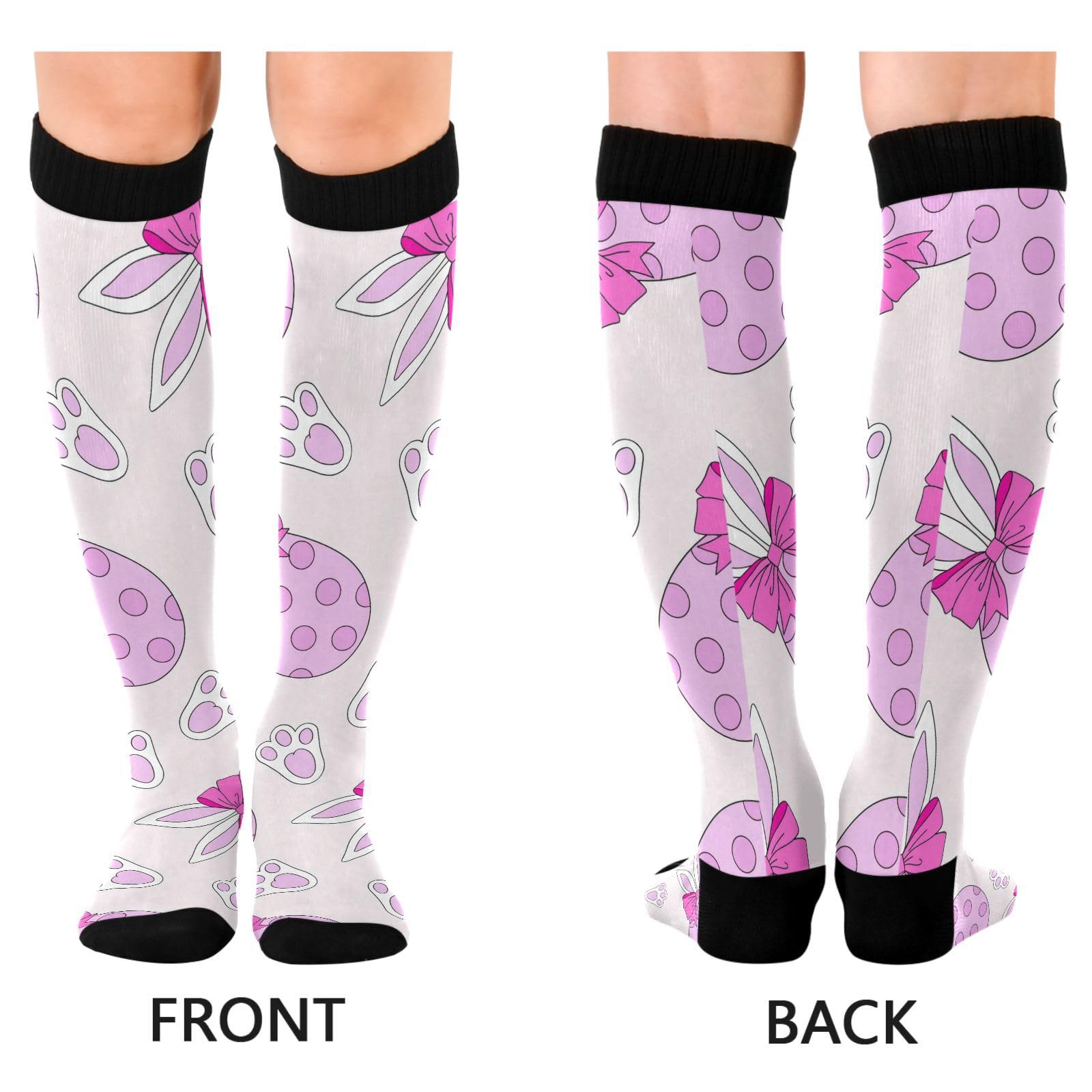 Dussdil Pink Easter Egg Bunny Ears Paws Compression Socks for Women Men Circulation Long Knee Sock for Sport Gym Running Stockings