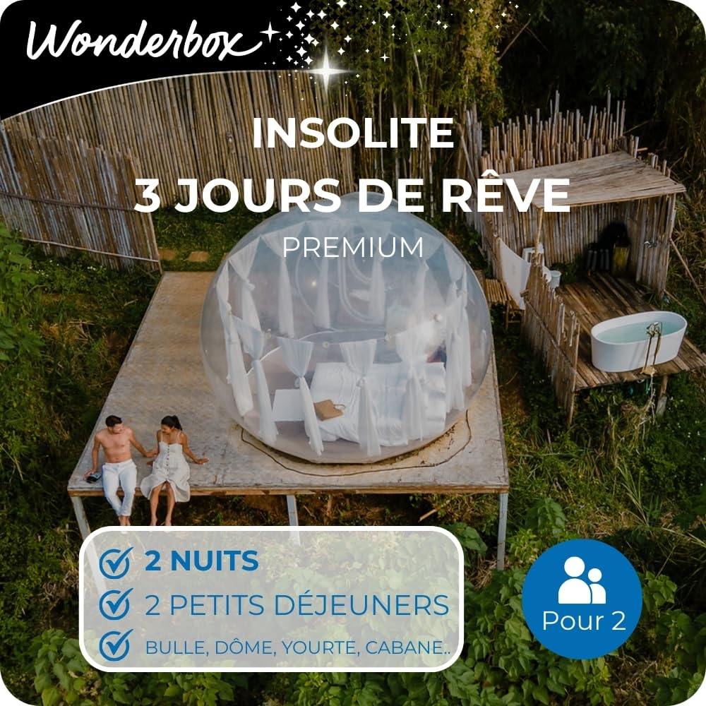 Wonderbox - Insolite - 3 Jours De Rêve - Coffret Cadeau - Idée Cadeau Séjours | 2 nuits avec petits déjeuners - Plus de 100 séjours - Bulle, dôme, hutte, cabane, tiny house, bus à l'impériale, roulotte