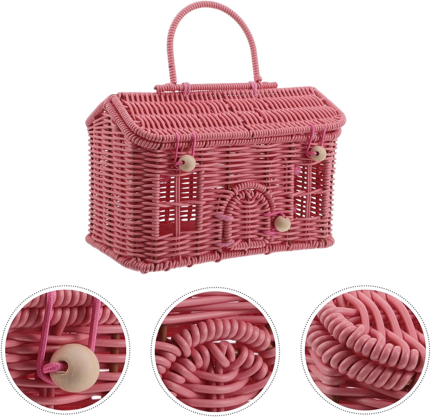 TOYANDONA Easter Woven Picnic Basket with Lid, Imitation Rattan Flower Basket, House-Shaped Organizer with Handle for Wedding Favors Travel Picnic Organizing Storage