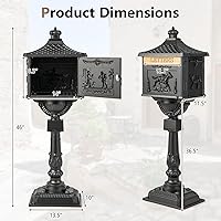 Vista 7 de Giantex Buzón de aluminio fundido con poste Buzones residenciales con bloqueo para exteriores con llaves, puerta deflectora, pernos de expansión