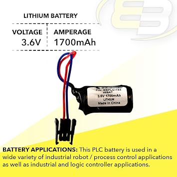 PLC Lithium 3.6V 2100mAh Battery, Replaces A1FX CPU Robot Control, A1S, A2S, A2S Series, A6BAT, Eternacell B9670MC, Hitachi H Series PLCS, Maxell ER17/33WKP, Exell Battery EBPLC-153