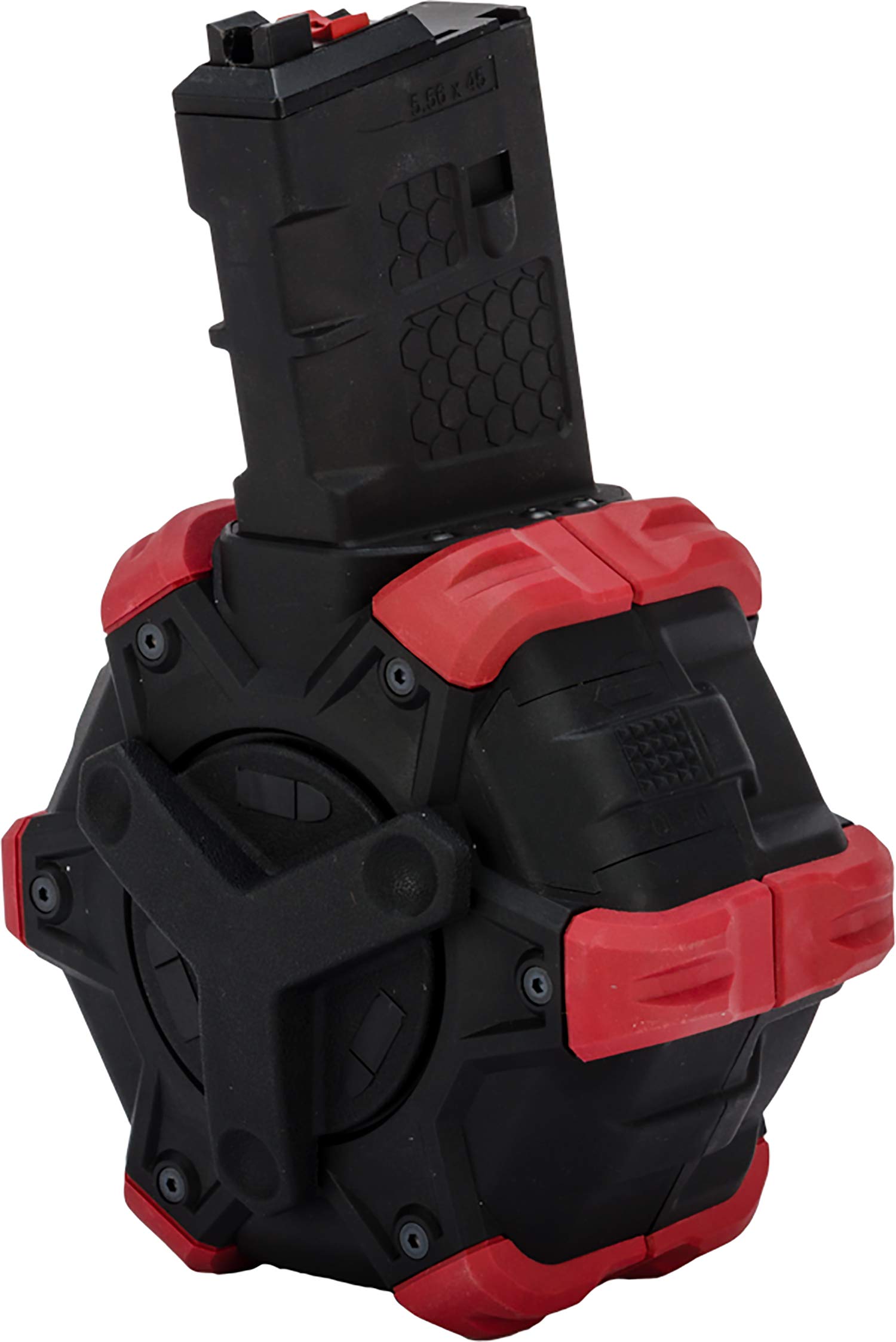 Evike Airsoft - AW Custom Drum Airsoft Mag for Gas Blowback Airsoft Pistols & Rifles (Model: WE Open Cycling M4 / Red)
