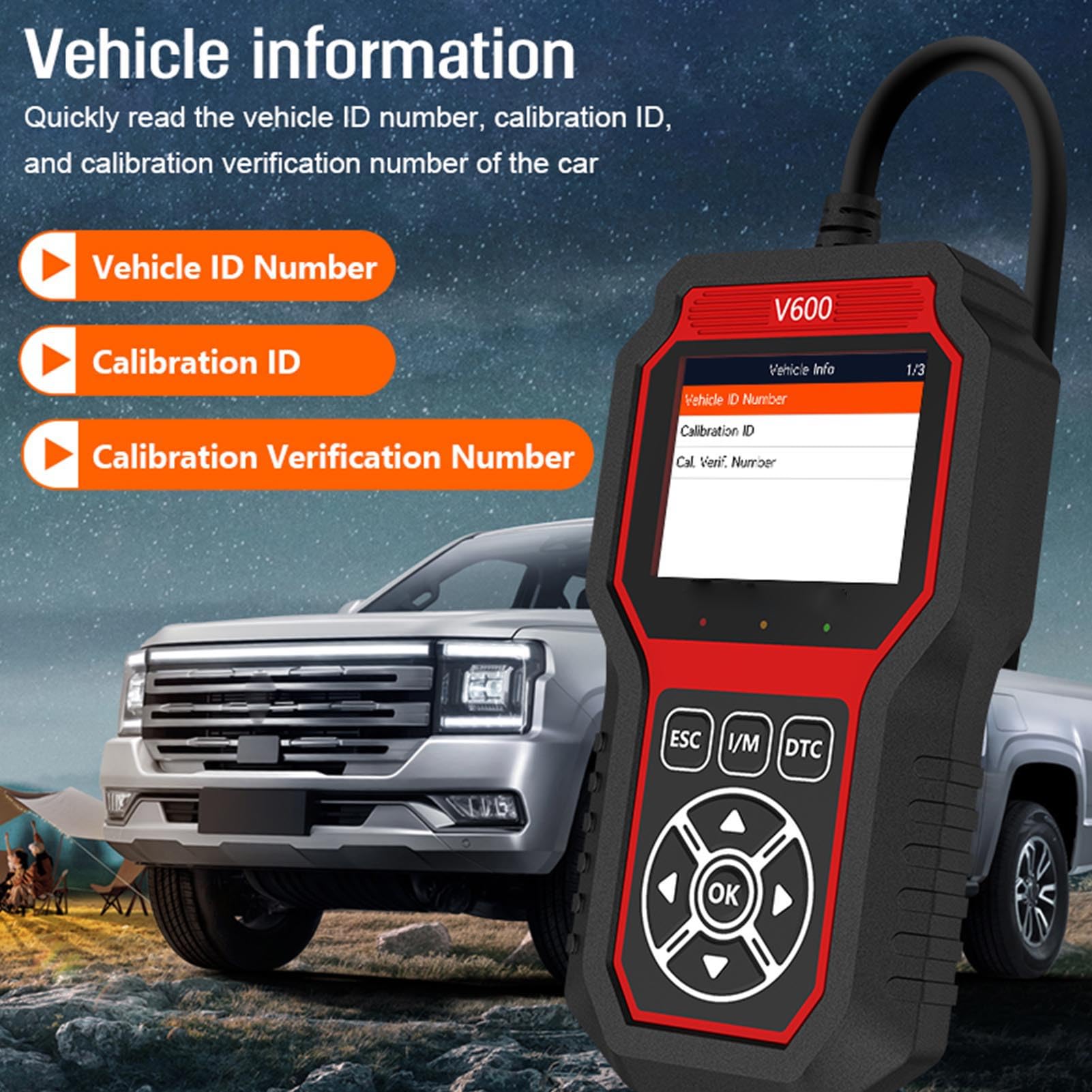 Luocute V600 Auto-OBD-Scanner, 2,8-Zoll-TFT-Farbbildschirm mit One-Click-IM-Bereitschaftstaste und Mehrsprachiger Schnittstelle, für Motorkontrollleuchte
