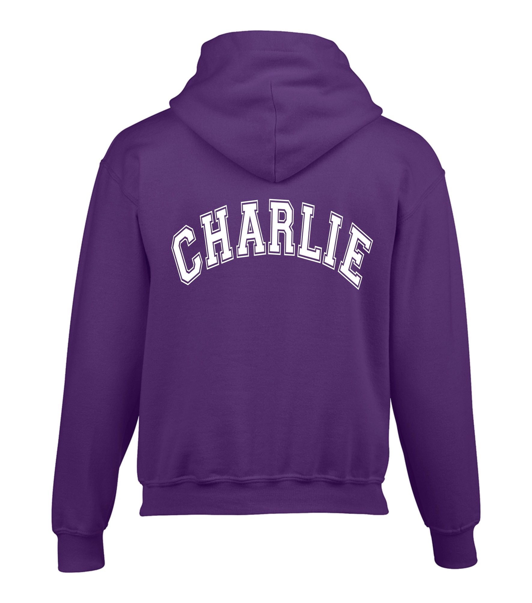 Edward Sinclair 9-11 yrs (32") Purple Hoodie Personalised Named Varsity Font with white print