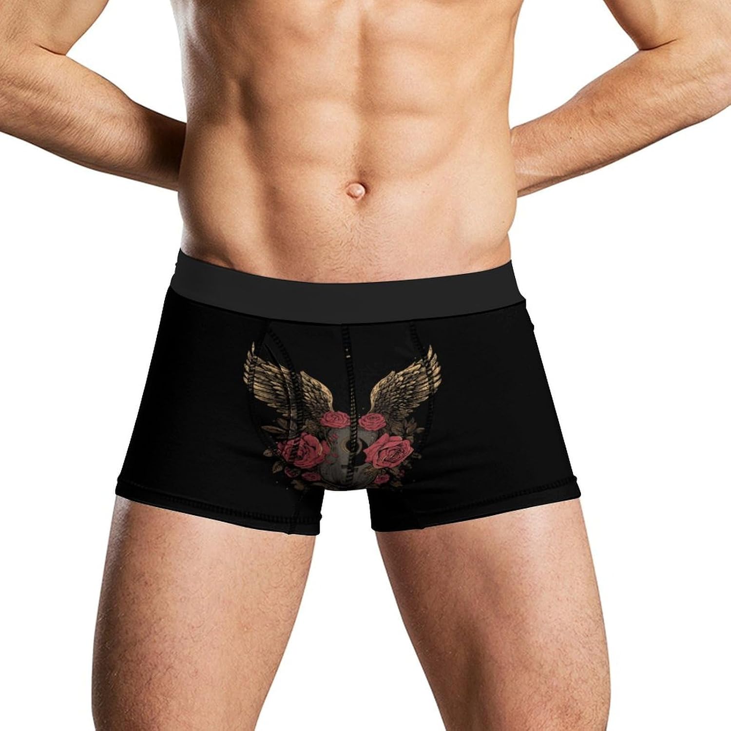 Rock Guitar with Rose Wings Novelty Men's Boxer Briefs Soft Breathable Underpants Trunks Stretch Underwear