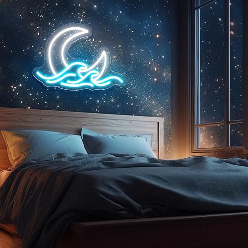 Miniatura 4 de HDJSIGN Moon&Sea - Letreros de neón para decoración de pared, alimentados por USB, para boda, fiesta de cumpleaños, hogar, bar, sala de uñas,
