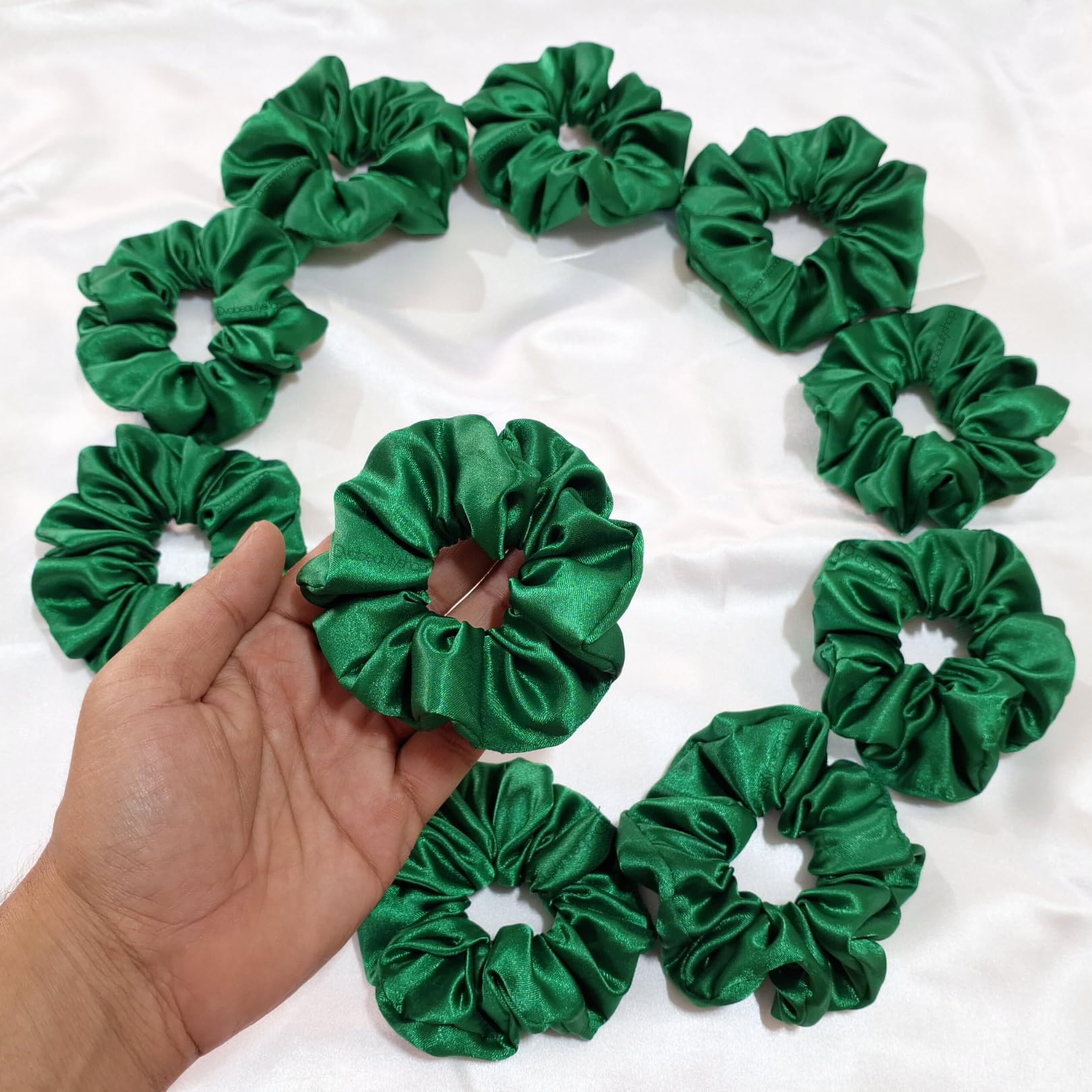 Dvabeautyshop 10 count luxury solo scrunchies for women and girls, DIY gift pack, Color as shown, Silk satin ponytail holder for mom,sister,kids (Green, MINI)-image-22