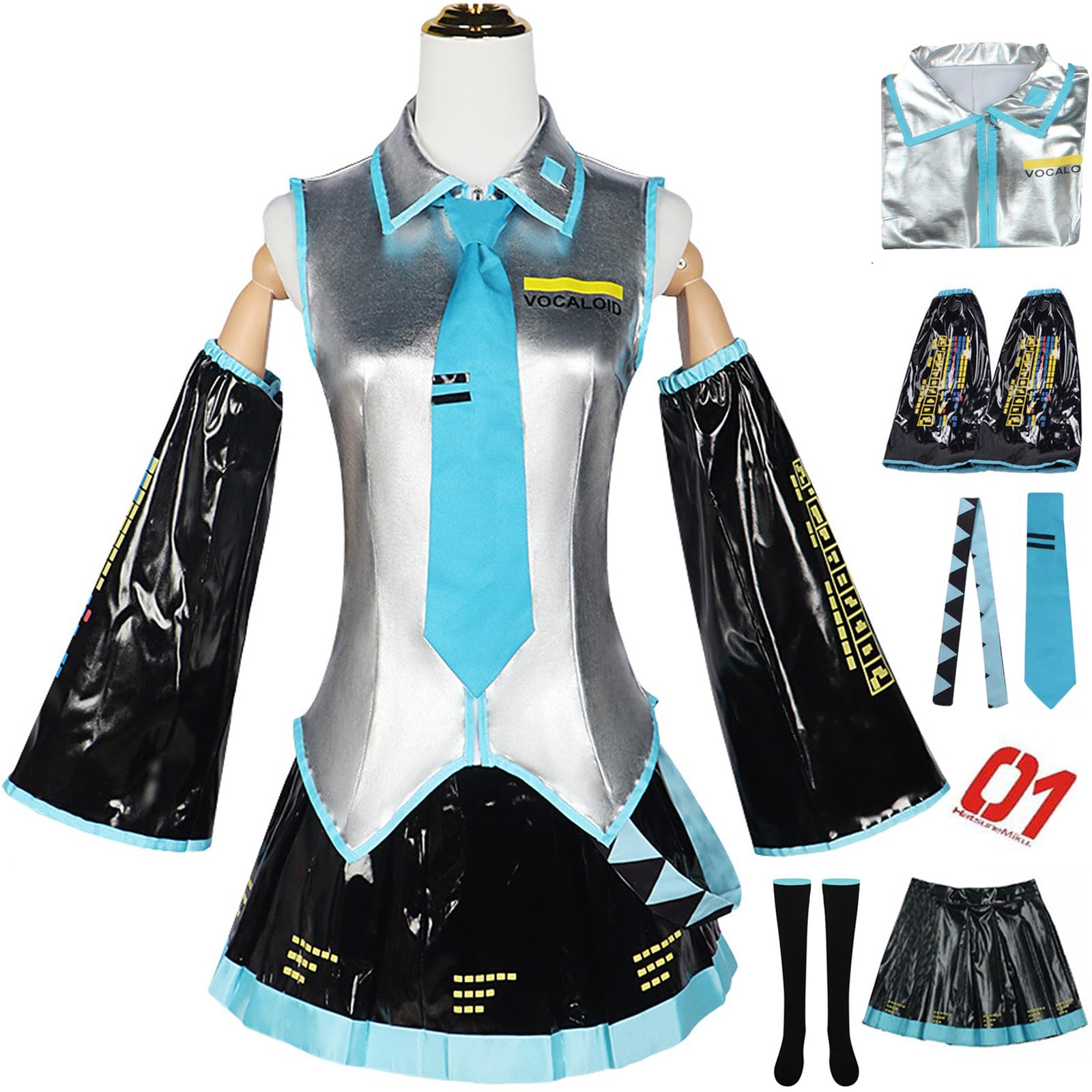 YOGLY ‌Miku Costume Women Cosplay Virtual Idol H'atsune M'iku Leather JK Uniform Set and Accessories for Carnival Halloween Party Birthday Masquerade Anime Show Costume